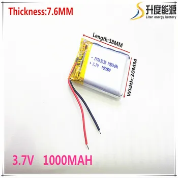 Free shipping 3.7 V 763038 lithium-ion polymer battery 1000 mah vehicle traveling data recorder LED speakers toys
Free shipping 3.7 V 763038 lithium-ion polymer battery 1000 mah vehicle traveling data recorder LED speakers toys