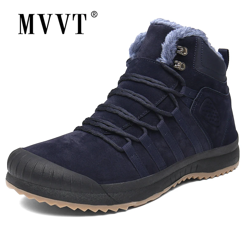 Фото MVVT/размеры 47 замшевые кожаные ботинки мужские зимние с мехом водонепроницаемые