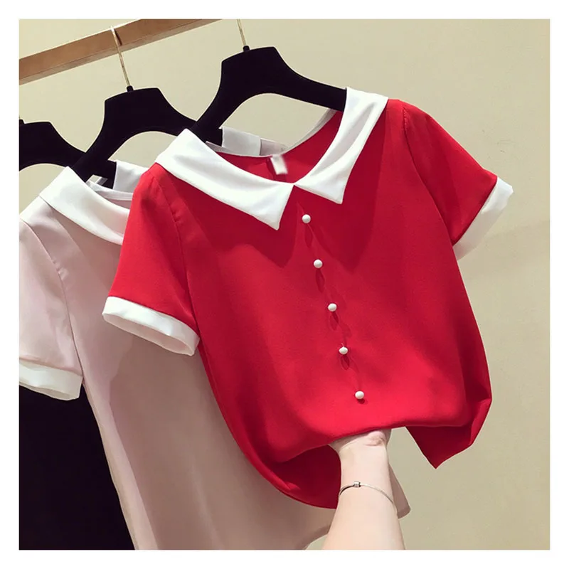 Chiffon Blouses Women Spring Summer Cute Turn Down Collar Shirts Lady Casual Short Sleeve Beading Blusas Tops S-3XL
Chiffon Blouses Women Spring Summer Cute Turn Down Collar Shirts Lady Casual Short Sleeve Beading Blusas Tops S-3XL