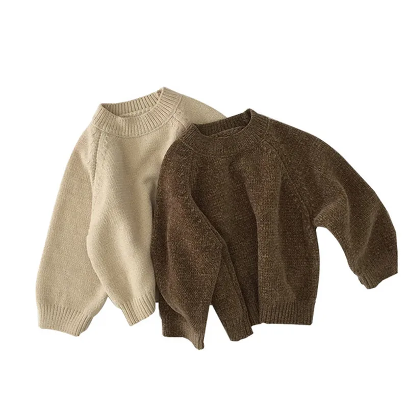 Фото Новинка детские свитера на весну и зиму бежевый коричневый теплый пуловер для