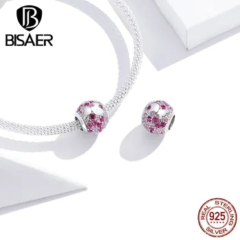 

Misty Rose & petal pink Zircon Pave Beads BISAER 925 Sterling Silver Kiss From Mama Charms for Bracelets Jewelry Making HVC225