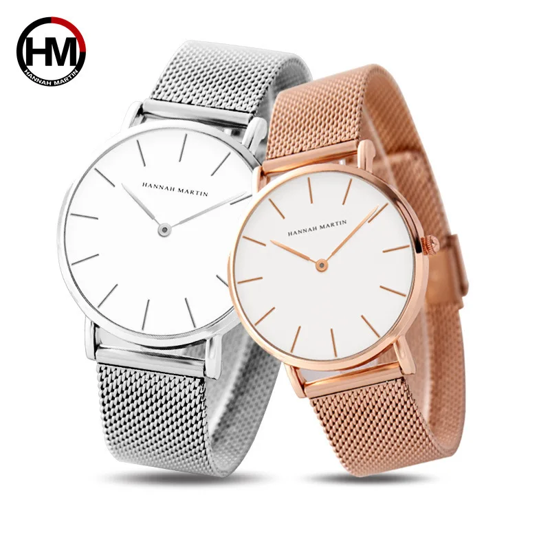 Japan Movement Men's Women's Couples Simple Watch Stainless Steel Clean Steel Mesh Belt Students Valentine's Day Watrproof Watch