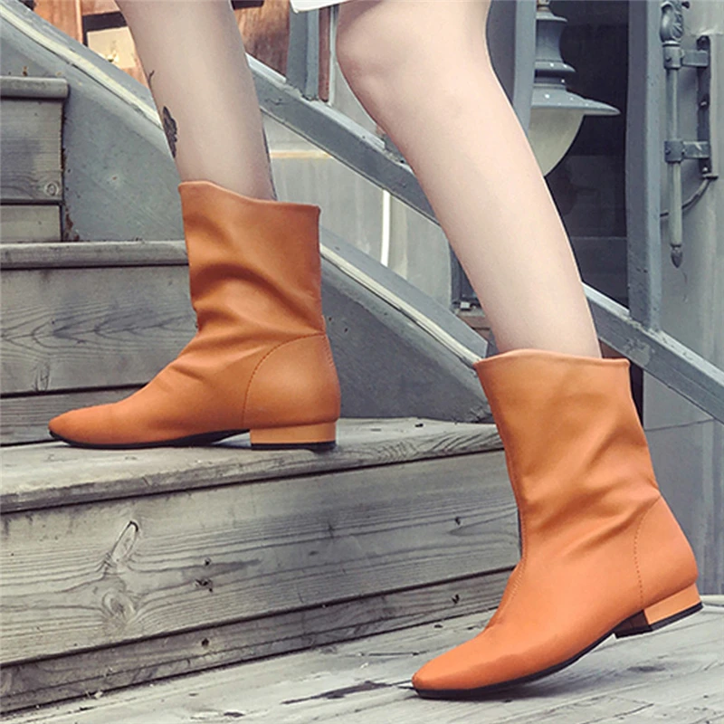 Bota Feminina Couro Genuino Classics Solid Soft Leather Short Tube Ankle Botas Mujer Invierno Pointed Boots Pour Women #45 | Обувь