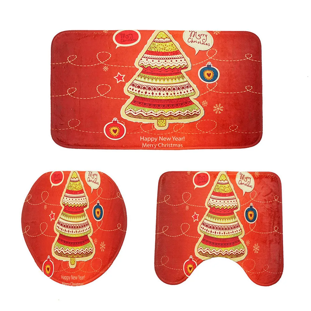 3pcs bath mat set christmas toilet mat anti slip bathroom carpet