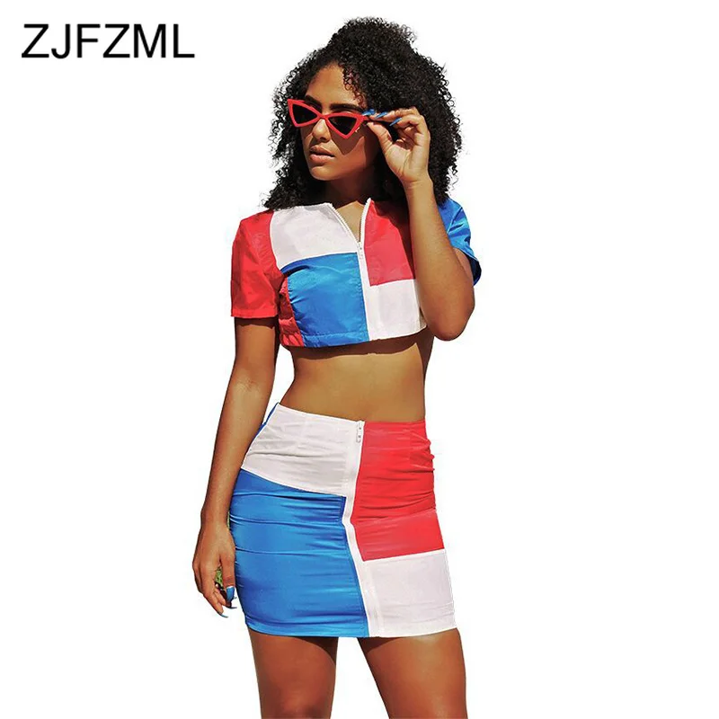 Color Blocking Sexy 2 Piece Set Skirt and Top Set Women Short Sleeve Front Zipper Crop Tops and Mini Bandage Skirt Summer Set
Color Blocking Sexy 2 Piece Set Skirt and Top Set Women Short Sleeve Front Zipper Crop Tops and Mini Bandage Skirt Summer Set