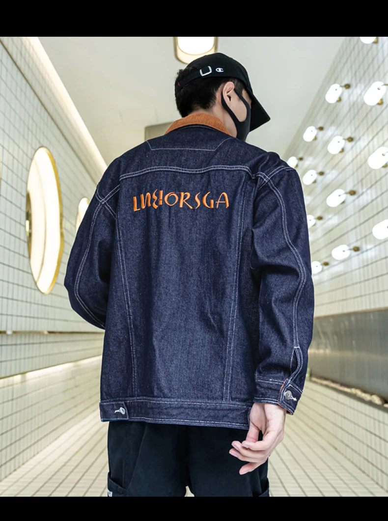 Waliicorners Autumn winter men's denim jacket oversized pocket corduroy lapel denim back embroidery retro men's jeans jacket 15 H48f0dd6e759d4ed4a19b2d298d83c8e6l