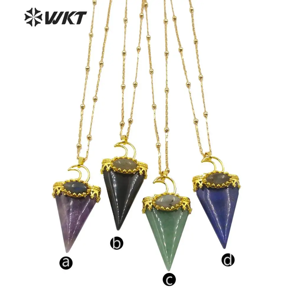 

WT-N1187 WKT Natural Stone Necklace Multiple Colors Triangle With Moon Pendant Necklace Necklace Gift For Women Fashion Necklace