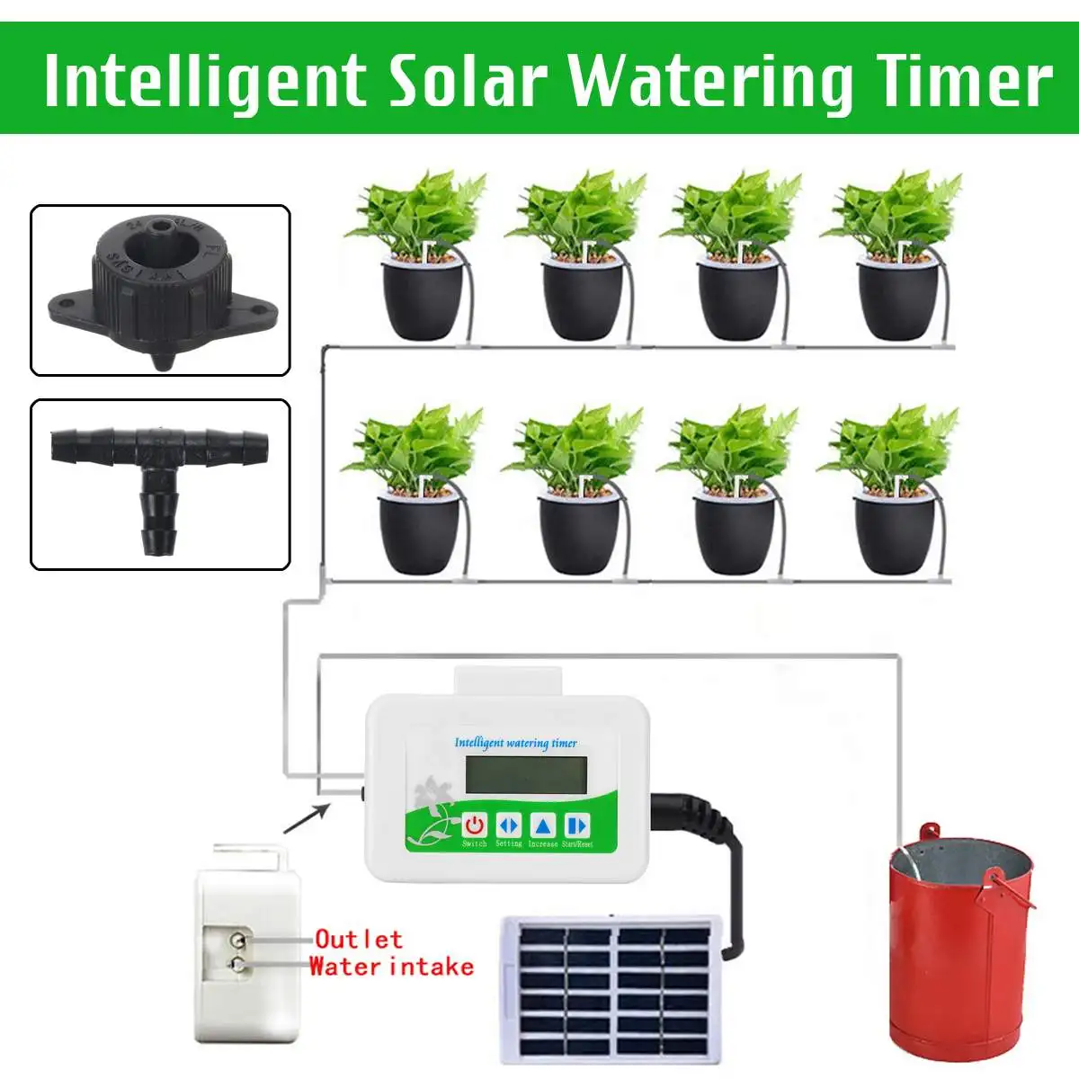 Фото DIY Intelligent Garden Automatic Watering Device Solar Energy ChargingPotted Plant Drip Irrigation Water Pump Timer System | Дом и сад