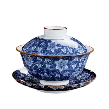 

150ml Gaiwan Ceramic Blue and White Porcelain Tea Bowl Saucer Lid Teaware Set Master Cup Tea Tureen Drinkware Cha Bowls As Gifts