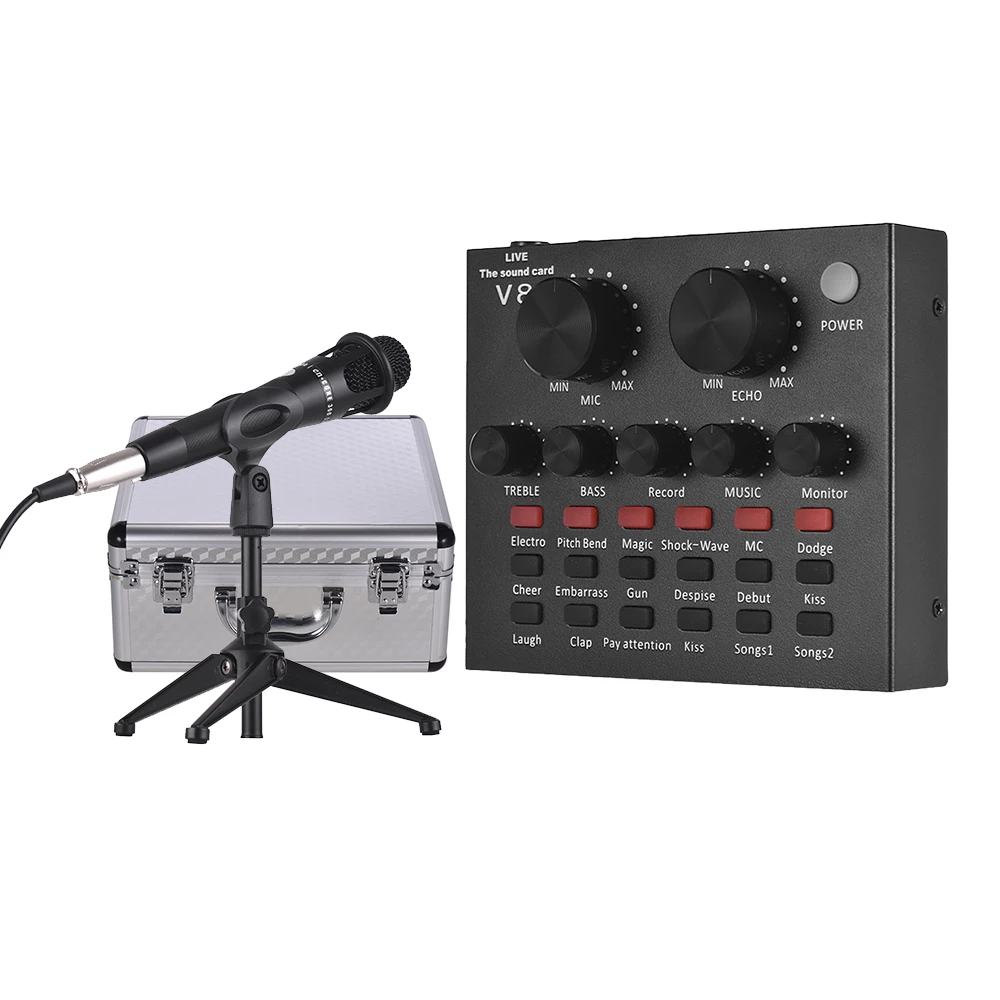 External Sound Card USB Audio Interface + Wired Condenser Microphone + Microphone Desktop Tripod Stand + Monitor Earphone
External Sound Card USB Audio Interface + Wired Condenser Microphone + Microphone Desktop Tripod Stand + Monitor Earphone