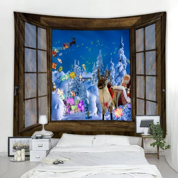 

Christmas carnival outside the window, Christmas tree artist home wall hanging tapestry Christmas wall decoration high quality t