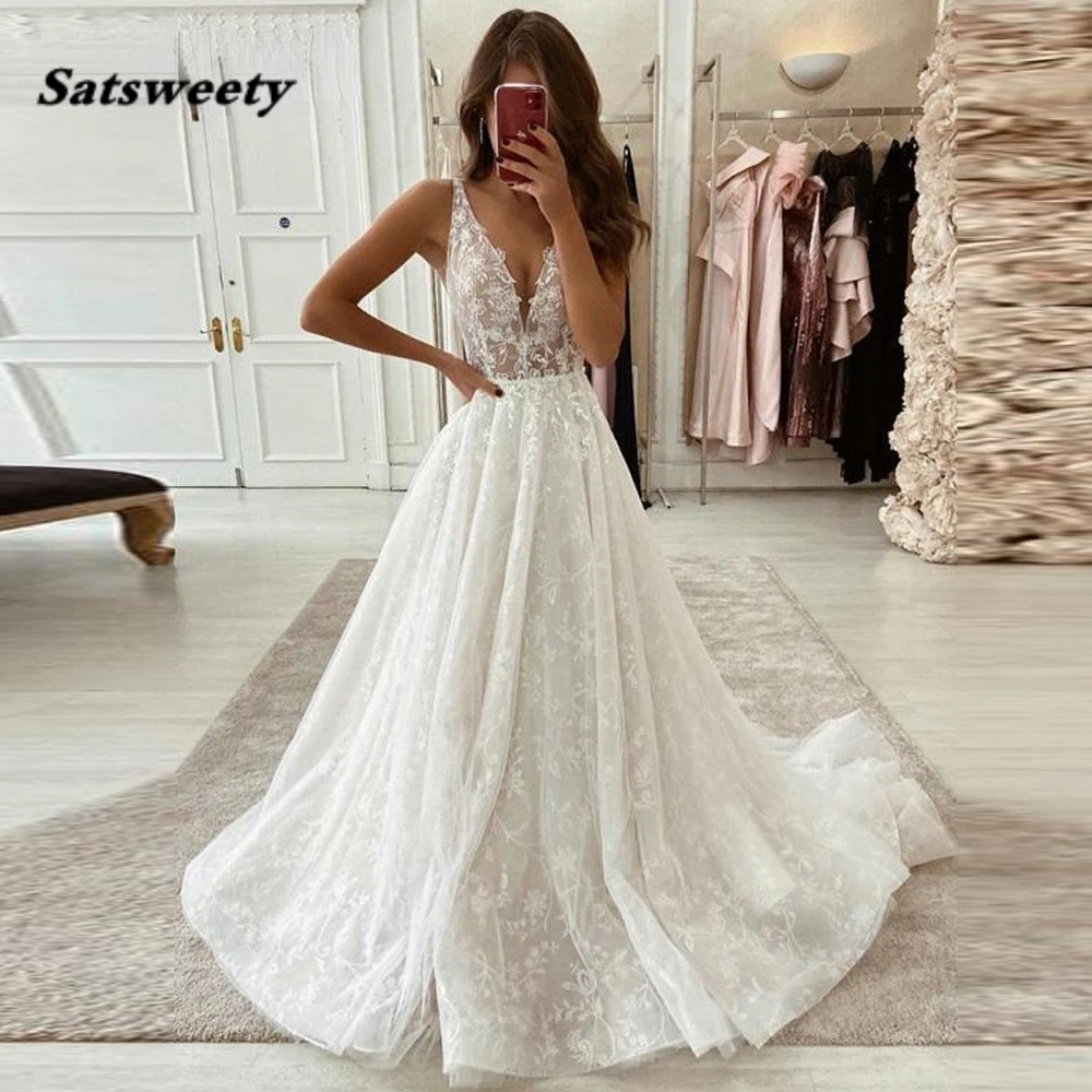 Robe De Soirée De Mariage Deep V Neck Wedding Dress For Women Sleeveless Sexy Lace A-line Bridal Recepption Gown
Robe De Soirée De Mariage Deep V Neck Wedding Dress For Women Sleeveless Sexy Lace A-line Bridal Recepption Gown