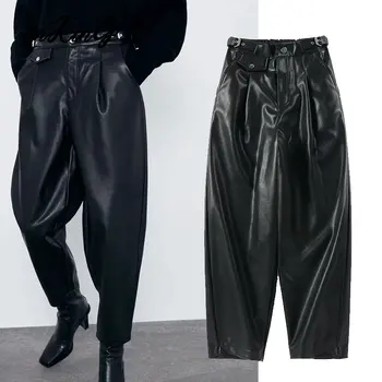 2020 2020 spring england vintage high waist leather PU harem pants women pantalones mujer pantalon femme trousers women tops 
2020 2020 spring england vintage high waist leather PU harem pants women pantalones mujer pantalon femme trousers women tops