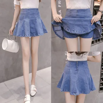 2020 Summer Korean Women High Waist Mini Ladies Jeans Skirts Shorts Pleated A-line Blue Washed Short Denim Skirts For Girls
2020 Summer Korean Women High Waist Mini Ladies Jeans Skirts Shorts Pleated A-line Blue Washed Short Denim Skirts For Girls
