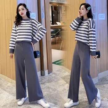 Fashion Loose High Waist Women's Sets Autumn Casual Brief 2 Pcs Set Korean Vintage Striped Plus Size Two Piece Set
Fashion Loose High Waist Women's Sets Autumn Casual Brief 2 Pcs Set Korean Vintage Striped Plus Size Two Piece Set