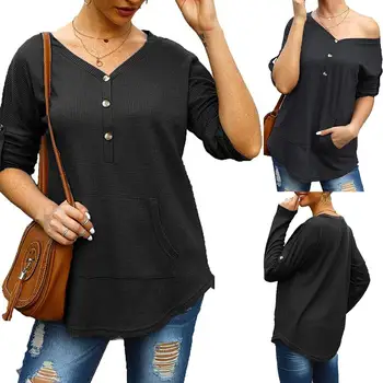 Women Long Sleeve V Neck Buttons Decor Irregular Hem Pocket Knitwear New Women's Shirt Casual Shirts Lady Simple StyleTop 
Women Long Sleeve V Neck Buttons Decor Irregular Hem Pocket Knitwear New Women's Shirt Casual Shirts Lady Simple StyleTop