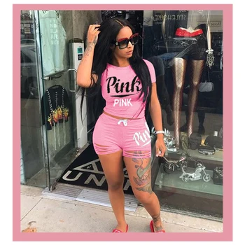 2020 Fashion Print Letter Pink Summer Tracksuit Women Tops And Biker Shorts Hollow Out Two Piece Sets Outfits Oversized Clothes
2020 Fashion Print Letter Pink Summer Tracksuit Women Tops And Biker Shorts Hollow Out Two Piece Sets Outfits Oversized Clothes