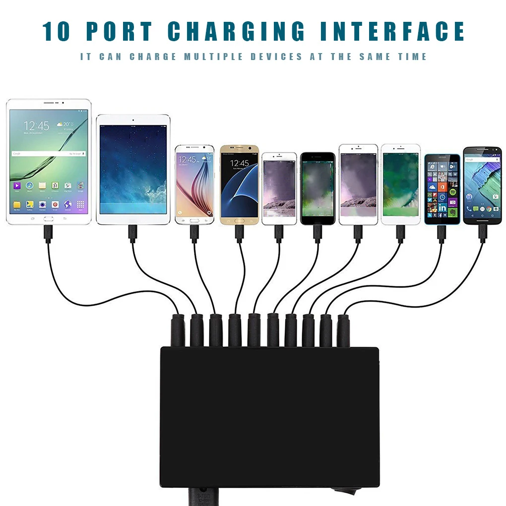 10-port USB Charger Mobile Phone Tablet MP3 MP4 USB Power Adapter Desktop Charging Station, Black, EU Plug
10-port USB Charger Mobile Phone Tablet MP3 MP4 USB Power Adapter Desktop Charging Station, Black, EU Plug