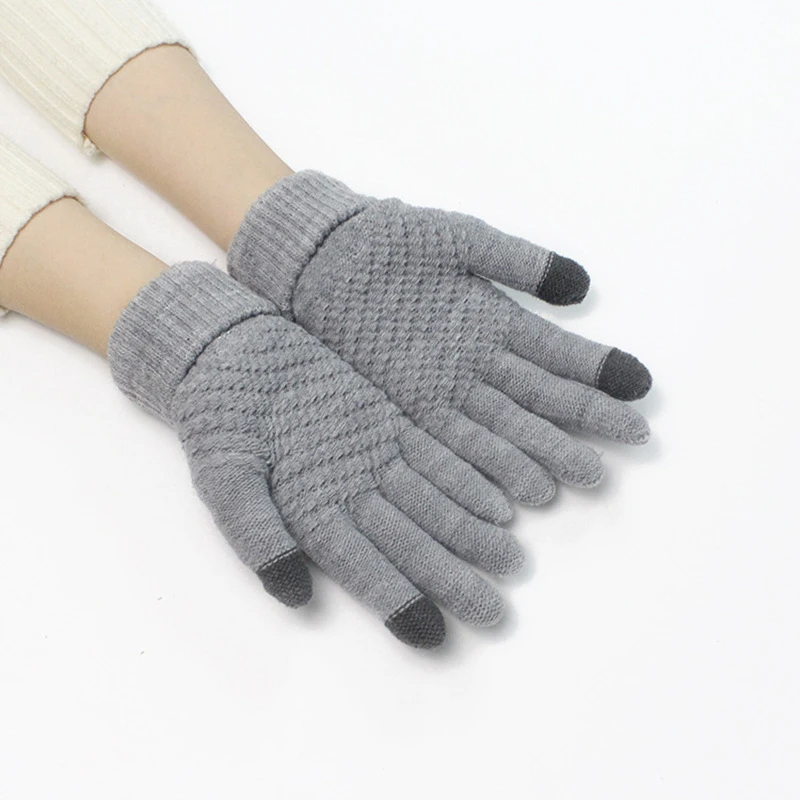 Fashion Autumn Winter Knitted Gloves Touchscreen Warm Jacquard Soft Velvet Lining Cold Weather Outdoor Women Men Couple Mitten