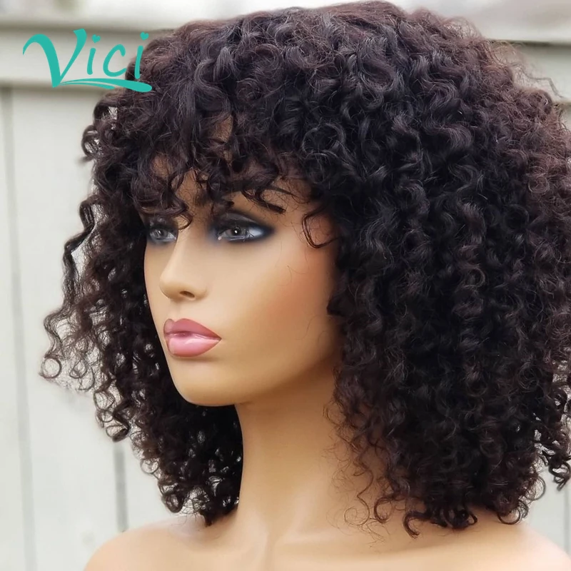 

Kinky Curly Fring Wig Deep Curly Lace Front Wig With Bang Afro KInky Curly Hair Short Curly Human Hair Wig Human Hair Bob Wigs