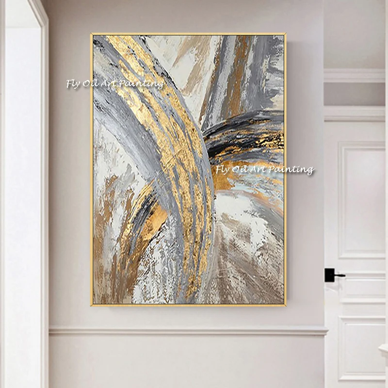 Фото Картина маслом ручной работы абстрактная Золотая простая красивые холсты
