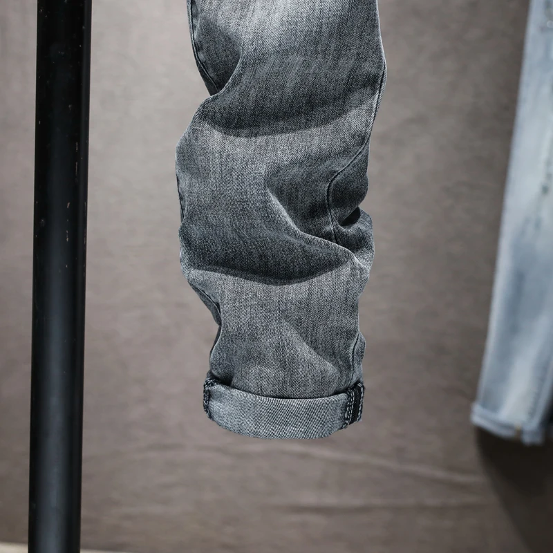 Skinny Jeans Men Gray Stretch Spring and Autumn Slim Fit Denim Pants Casual Male Long Trousers High