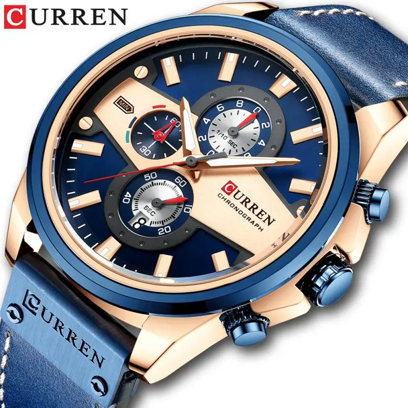 

Curren Man Wrist Watches Fashion Casual Quartz Sporty Wristwatches 2023 Brand Blue Clock Male Chronograph Leather Watch