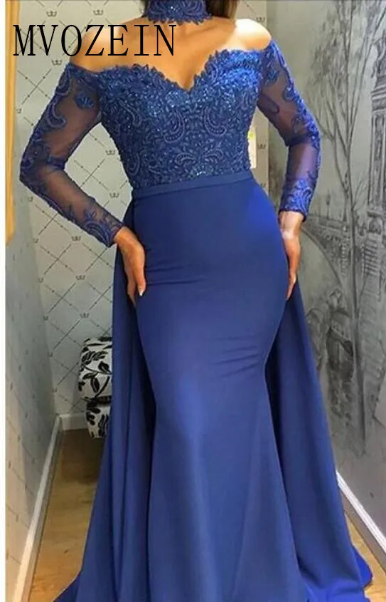 Royal Blue Mermaid Evening Dresses Long Sleeves Boat Neckline Satin Lace Beading Floor Length Evening Dress Formal Party Gowns
Royal Blue Mermaid Evening Dresses Long Sleeves Boat Neckline Satin Lace Beading Floor Length Evening Dress Formal Party Gowns