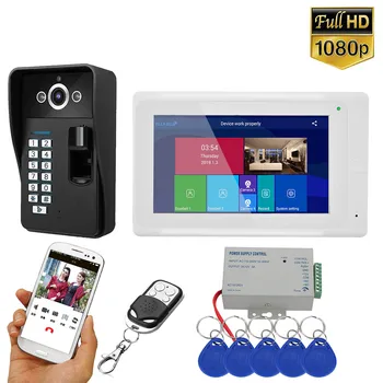 

7 inch Wifi Wireless Fingerprint RFID Video Door Phone Doorbell Intercom System with Wired AHD 1080P Door Access Control Syste