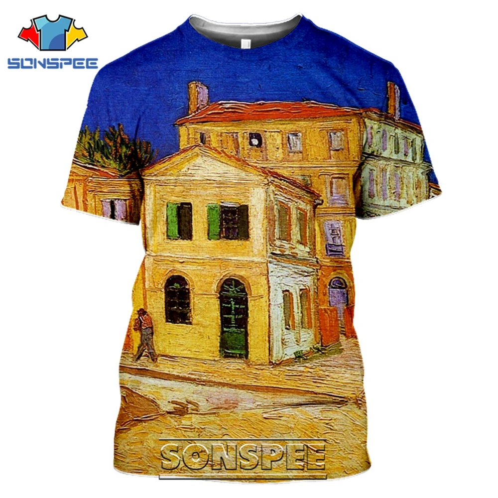 SONSPEE T-shirts Van Gogh 3D Print Men Women Casual Fashion Hip Hop Vintage Short Sleeve Streetwear Starry Night Tees Tops Shirt (2)