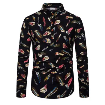 Evening Dress Feather print Social Shirt for Men Blouse Long sleeves Linen Shirts Men Stand collar Button design 
Evening Dress Feather print Social Shirt for Men Blouse Long sleeves Linen Shirts Men Stand collar Button design