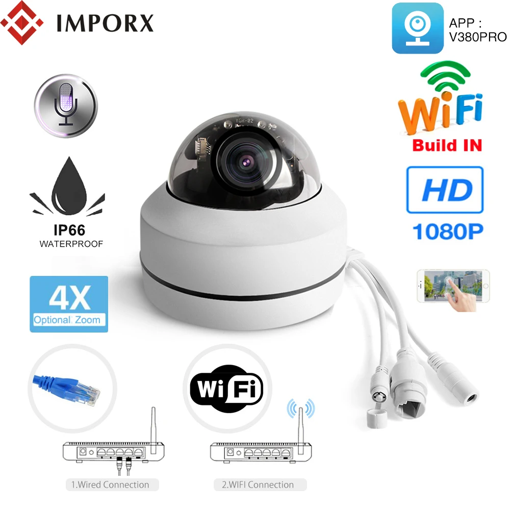 IMPORX 2MP 4X Optical Zoom HD 1080P Wireless WIFI Mini PTZ IP Dome Camera Two Way Audio H.265 P2P Onvif Outdoor Security Camera
IMPORX 2MP 4X Optical Zoom HD 1080P Wireless WIFI Mini PTZ IP Dome Camera Two Way Audio H.265 P2P Onvif Outdoor Security Camera