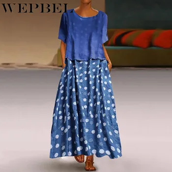 WEPBEL Summer Casual Polka Dot Two-Piece Women's Short Sleeves Round Neck Solid Color T-shirt + Cotton Linen Ankle-Length Dress
WEPBEL Summer Casual Polka Dot Two-Piece Women's Short Sleeves Round Neck Solid Color T-shirt + Cotton Linen Ankle-Length Dress