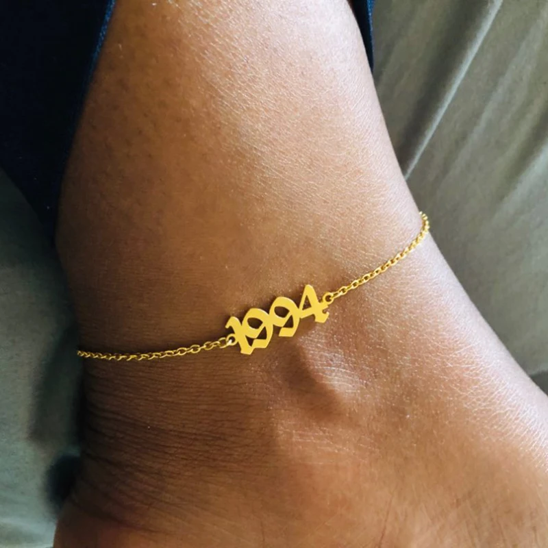 Old English Font Birth Year Ankle Bracelets For Women Rose Gold Silver Color Stainless Steel Foot Chain Female Anklet Jewelry
Old English Font Birth Year Ankle Bracelets For Women Rose Gold Silver Color Stainless Steel Foot Chain Female Anklet Jewelry