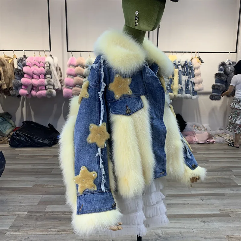 denim jacket with fur real fox fur star (2)
