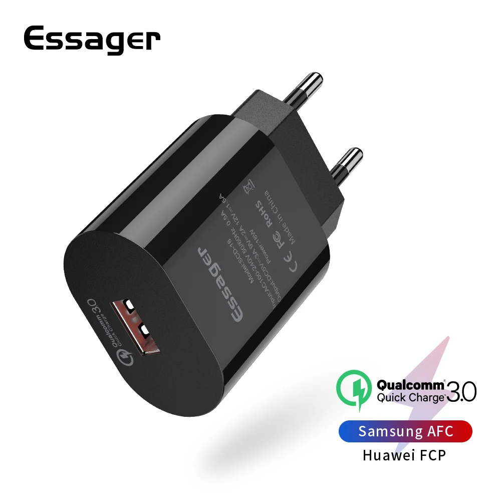 Essager Quick Charge 3.0 USB Charger QC3.0 QC Fast Charging EU Plug Adapter Wall Mobile Phone Charger For iPhone Samsung Xiaomi
Essager Quick Charge 3.0 USB Charger QC3.0 QC Fast Charging EU Plug Adapter Wall Mobile Phone Charger For iPhone Samsung Xiaomi