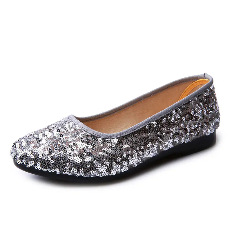 

Women Casual Boat Shoes Ladies Bling Sequins Slip On Ballet Flats Comfy Soft Zapato Mujer Walking Footwear 2021 Spring New Style