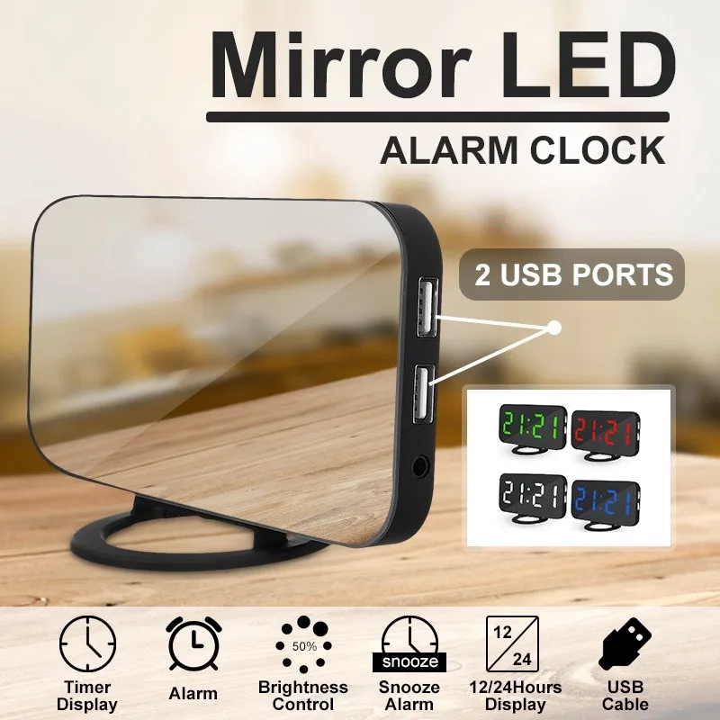 Mirror HD LED Display Digital Alarm Clock Snooze Nightlight LED Time Clock with Dual USB Port Charging for Bedroom Office Travel
Mirror HD LED Display Digital Alarm Clock Snooze Nightlight LED Time Clock with Dual USB Port Charging for Bedroom Office Travel
