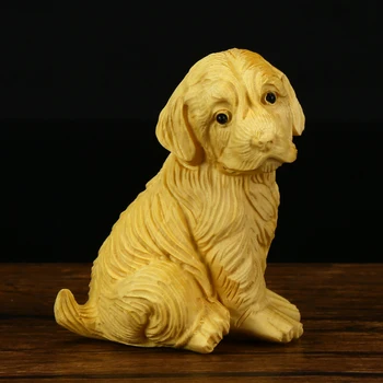 

Wood sculpture handicraft Boxwood carving Home accessories Animal ornaments Dog Golden hair Chinese Zodiac Gift for children