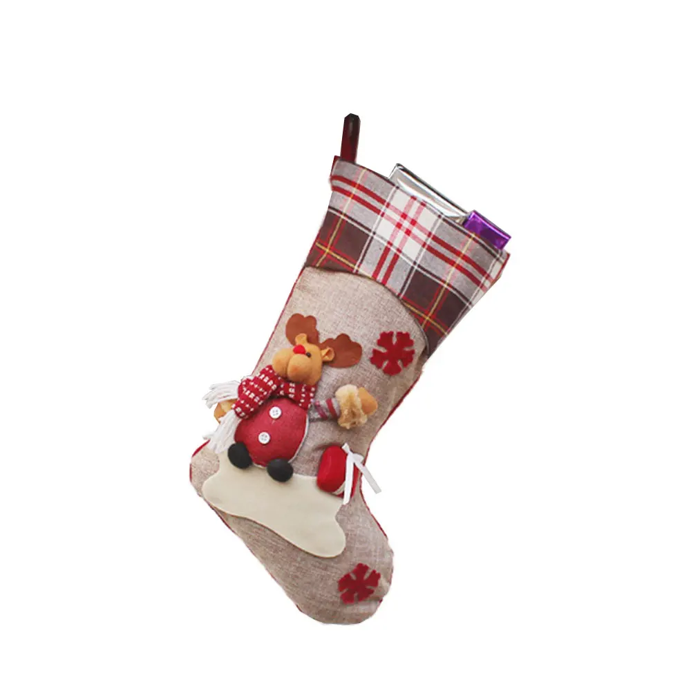 Mini Merry Christmas Plaid Candy Bags Socks Sock Packet Gifts Decor New Year