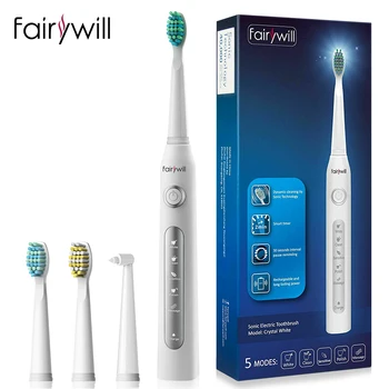 Fairywill FW-507 Ultrasonic Automatic Electric Toothbrush Rechargeable with Timer 5 Modes USB Fast Charging 3 Brush Heads Gift
Fairywill FW-507 Ultrasonic Automatic Electric Toothbrush Rechargeable with Timer 5 Modes USB Fast Charging 3 Brush Heads Gift