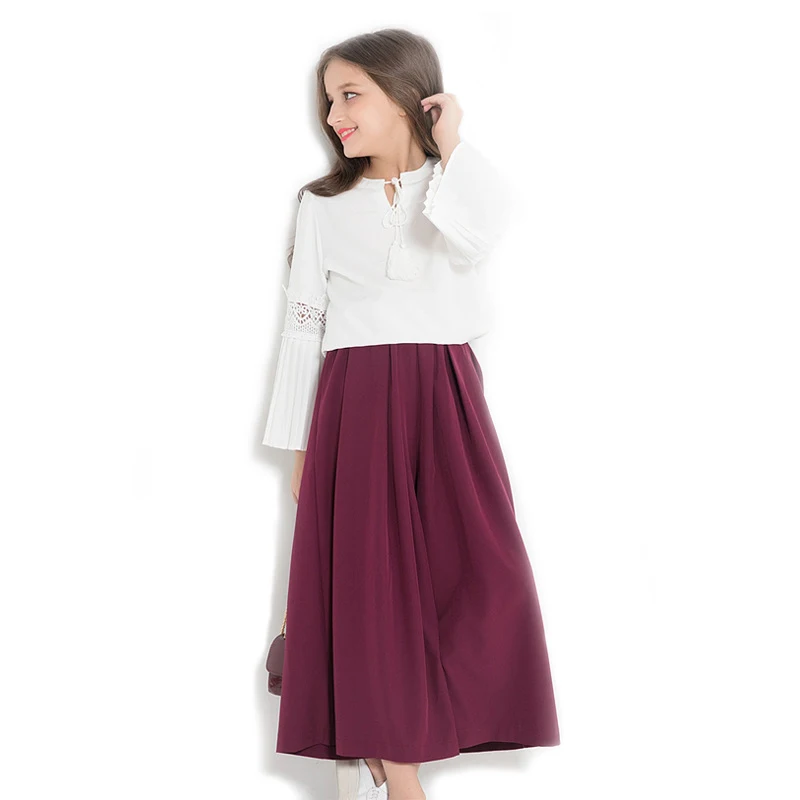 Fashion Girl Skirt Set Cotton Chiffon Autumn Winter Children's Clothing White Hollow Long-sleeve Shirt + Purple Skirt 2pc Sets
Fashion Girl Skirt Set Cotton Chiffon Autumn Winter Children's Clothing White Hollow Long-sleeve Shirt + Purple Skirt 2pc Sets