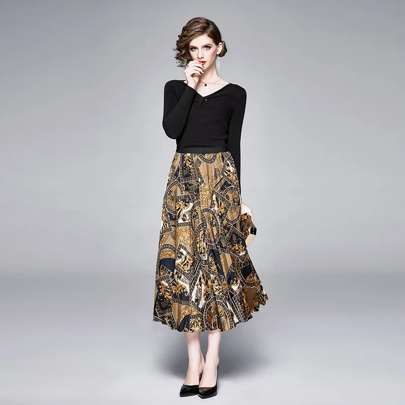2020v Collar Kink Long-sleeve Knitwear Slimming Popular Pleated Fashion Skirt Western Style Set
2020v Collar Kink Long-sleeve Knitwear Slimming Popular Pleated Fashion Skirt Western Style Set