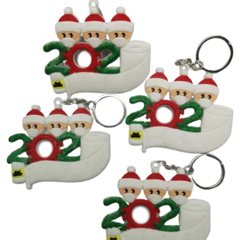 

2020 Family Party Quarantine Christmas Tree Decoration Keychains Santa Claus With Mask Hanging Ornament Toilet Paper Accessories