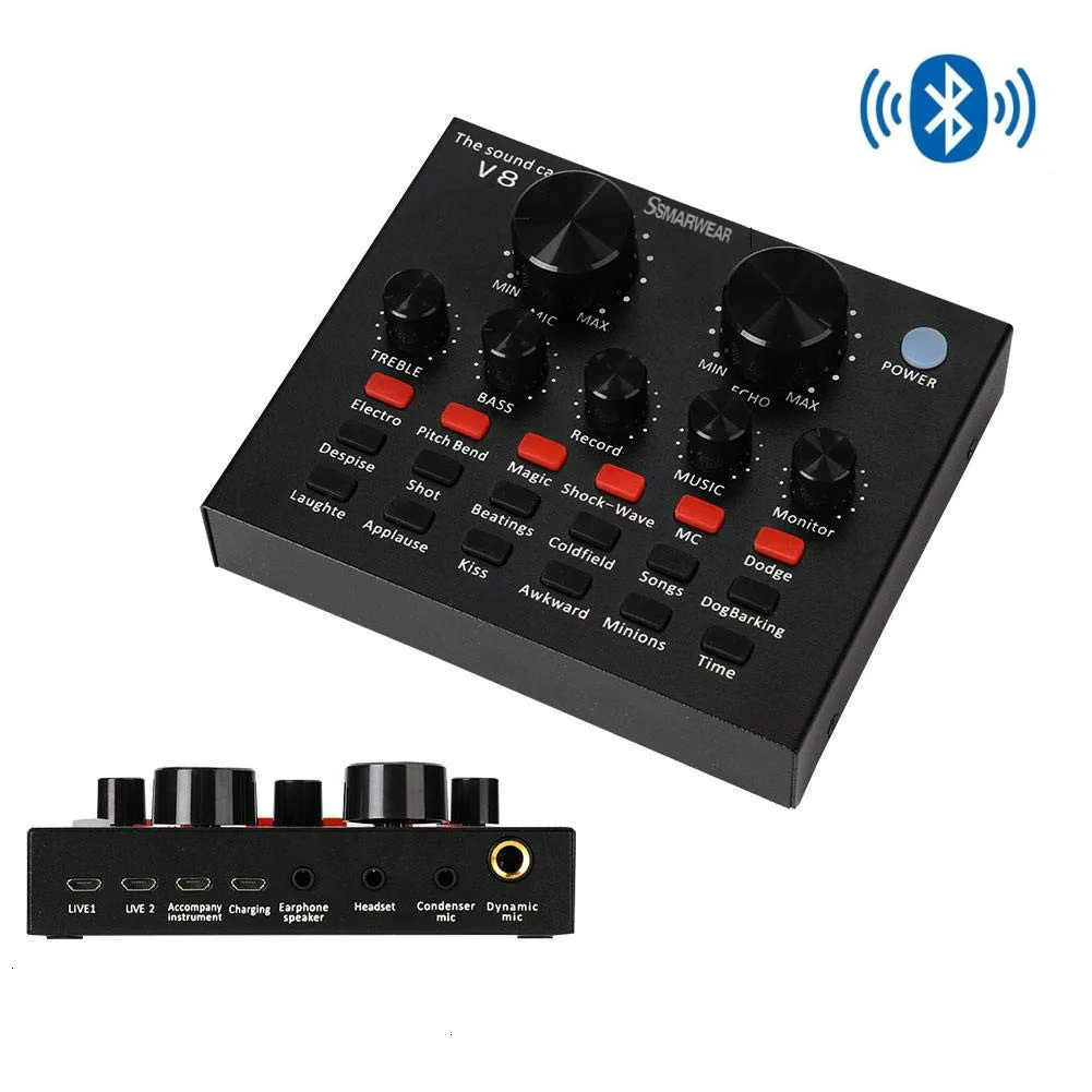 Bluetooth V8 Live Sound Card USB Intelligent Mixer Sound Card with Multiple Funny Sound Effect for Recording Hosting Speech Live
Bluetooth V8 Live Sound Card USB Intelligent Mixer Sound Card with Multiple Funny Sound Effect for Recording Hosting Speech Live