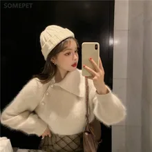 Winter Korean Version of The Lapel Imitation Mink Velvet Short White Sweater Super Fairy Design Knit Sweater
Winter Korean Version of The Lapel Imitation Mink Velvet Short White Sweater Super Fairy Design Knit Sweater