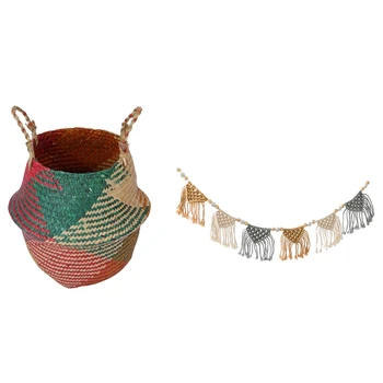 Natural Hand Woven Rattan Wicker Basket Garden Flower Vase Pot with Macrame Woven Wall Hanging Banner
Natural Hand Woven Rattan Wicker Basket Garden Flower Vase Pot with Macrame Woven Wall Hanging Banner
