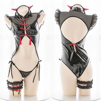 Sexy Little Devil Cosplay Cheongsam Bodysuit Gothic Hollow Out Vintage Punk cheongsam Collar Deep V Bandage one-piece Jumpsuits
Sexy Little Devil Cosplay Cheongsam Bodysuit Gothic Hollow Out Vintage Punk cheongsam Collar Deep V Bandage one-piece Jumpsuits