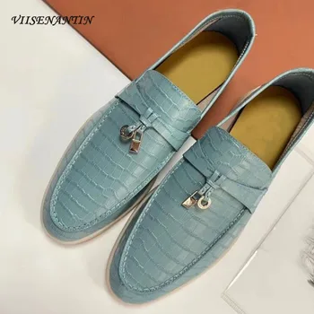 Genuine Leather Lady Casual Loafers Blue White Lock Decor Slip on Lazy Shoes Mules Comfortable Autumn Driving Sapatos
Genuine Leather Lady Casual Loafers Blue White Lock Decor Slip on Lazy Shoes Mules Comfortable Autumn Driving Sapatos