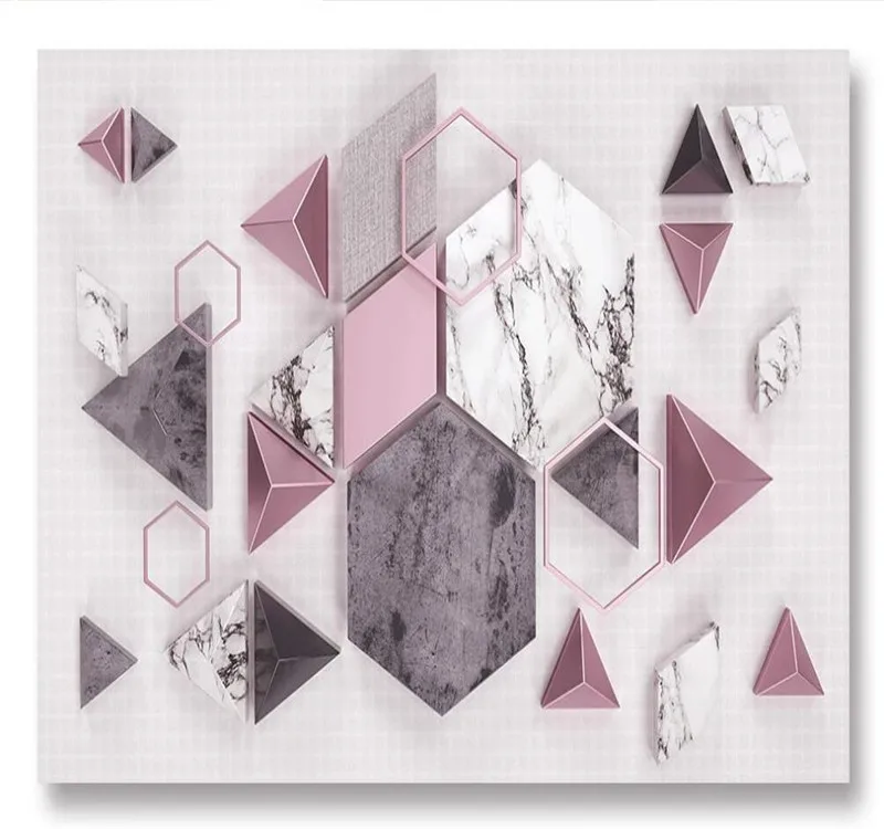 Custom wallpaper 3d three-dimensional geometric polygonal marble texture mosaic background wall-high-end waterproof material |